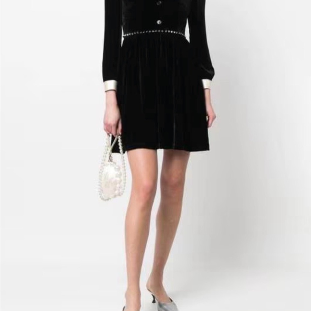 Miu Miu black velvet dress Pearl-Trim Dress with Ivory Collar image 7